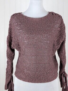 Rewind Boho Open Stitch Slouchy Sweater Tie Sleeve Dusty Mauve Medium